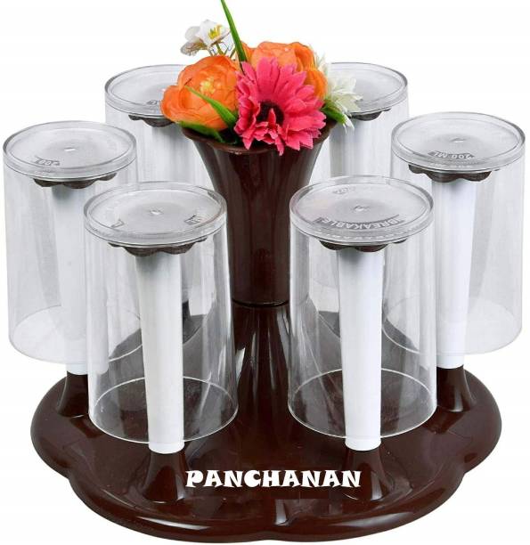 shivalik Shivalik® Glass Stand for Kichan 6 Glasses and Cutlery Glass Stand Made of Virgin Plastic Glass Holder(BROWN) Jug Glass Tray Set