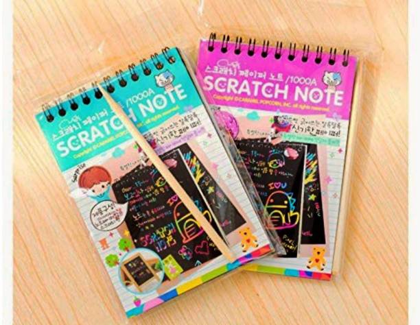 KIDIVO Small Size Rainbow Scratch Magic Doodle, Scratch Art Activity 2 Note Books Pocket-size Note Pad Unruled 16 Pages
