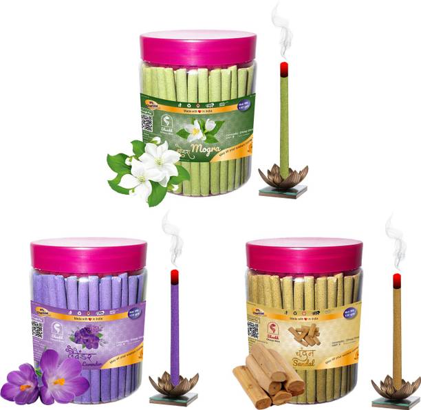 Shankh Mogra, Lavender & Sandal (Chandan) Dhoop Stick Pack of 450 gram Fragrances Mogra, Lavender, Sandal (Chandan)