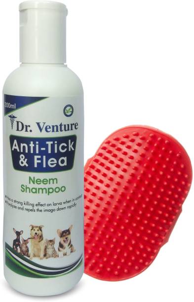 Dr Venture Anti-Tick and Flea Shampoo 200 ml + Bathing and Grooming Hand Brush Flea and Tick, Allergy Relief, Anti-itching Lemongrass Dog Shampoo