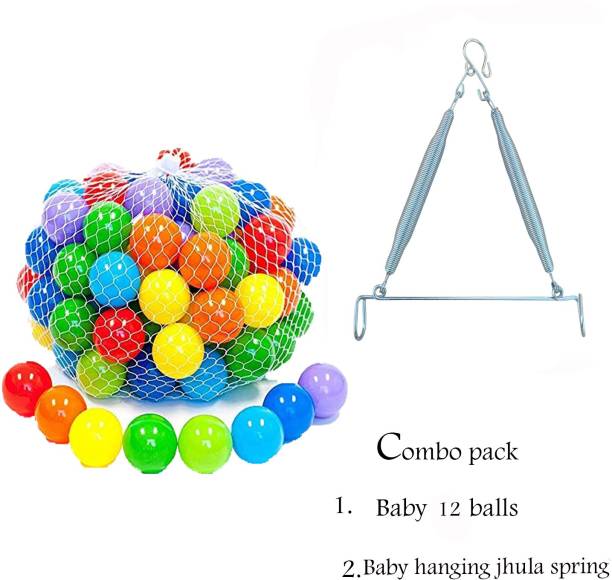 MINIKIDZ Baby Premium Multicolour 12 Balls and Hanging spring for jhula for Kids Bath Toy