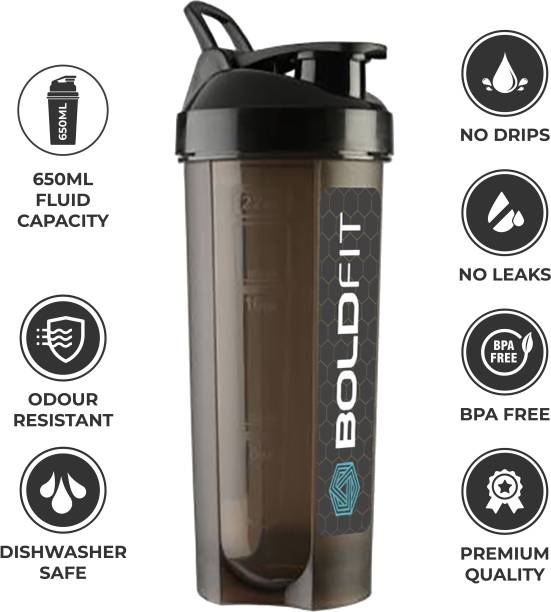 BOLDFIT Typhoon Gym Shaker Bottles for Protein Shake 100% Leakproof Guarantee 650 ml Shaker