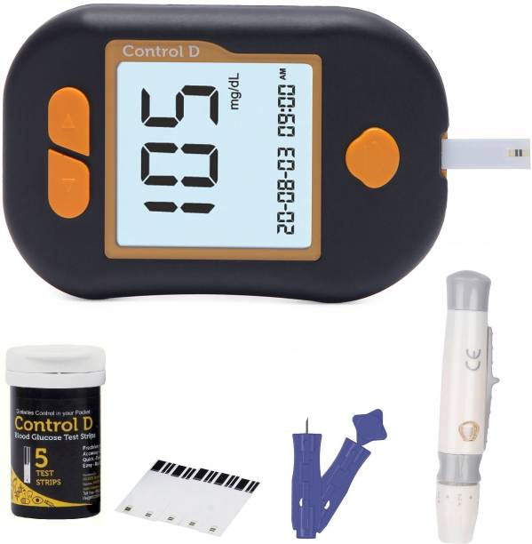 Control D Advanced Diabetes Digital Glucose Blood Sugar Testing Monitor with 5 Strips Glucometer