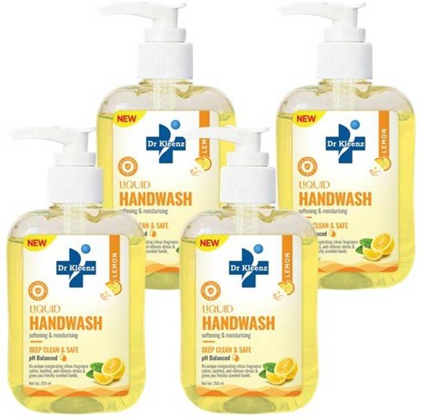 Dr Kleenz Hand Wash Lemon Pack of 4 (250ml x 4) Hand Wash Pump Dispenser