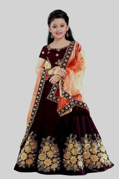 WTWC FAB Girls Lehenga Choli Ethnic Wear Embroidered Lehenga, Choli and Dupatta Set