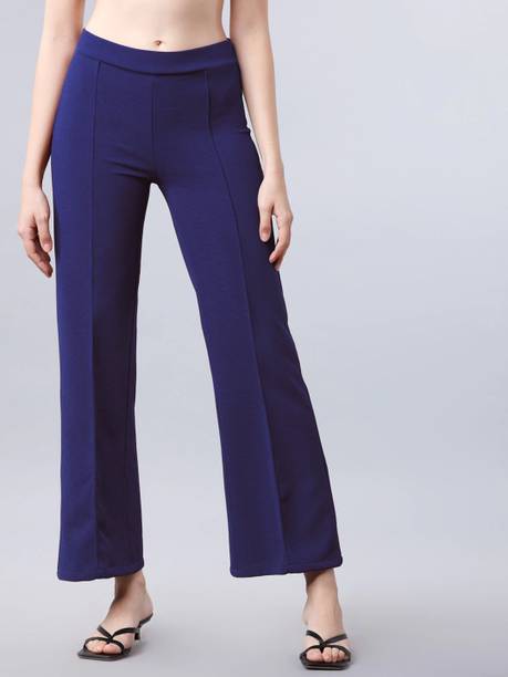 Mehrang Women Regular Fit Dark Blue Cotton Blend Trousers
