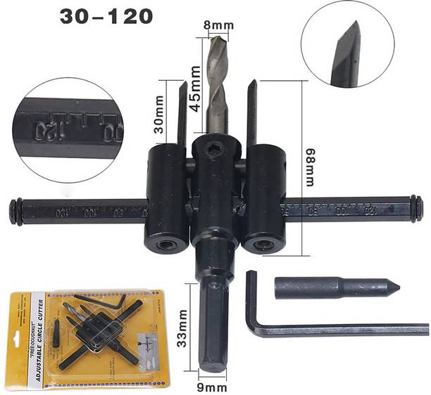 uptodateprouducts 30-120 Adjustable Circle Hole Cutter Wood Drywall Drill Bit Saw Round Cutting Blade Aircraft Type DIY Tool