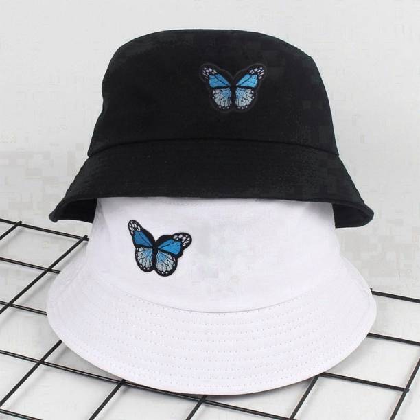 Highever Butterfly Embroidered Unisex foldable cotton Reversible Bucket Hat