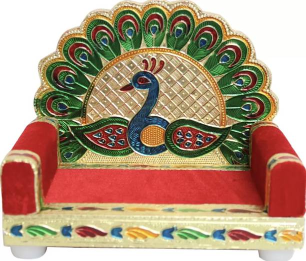 JKSS 6 No Mor singhasan for laddu gopal in golden colour and velvet sitting Solid Wood Home Temple