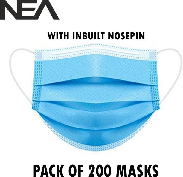 Nea 3ply - 3 layered face mask with nose pin and BIS , CE , FDA , ISO Certified SURGICAL-200 mask 0010 Water Resistant Surgical Mask With Melt Blown Fabric Layer
