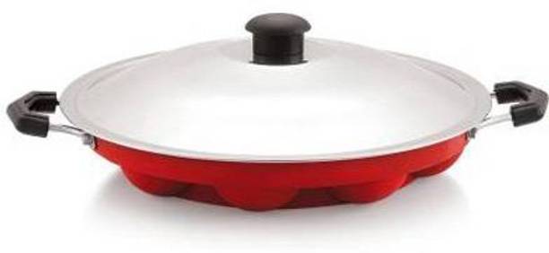 Swarambh Lovable 12 Cavity Red Appam Patra Paddu Maker with Lid Paniarakkal with Lid 1 L capacity 23 cm diameter