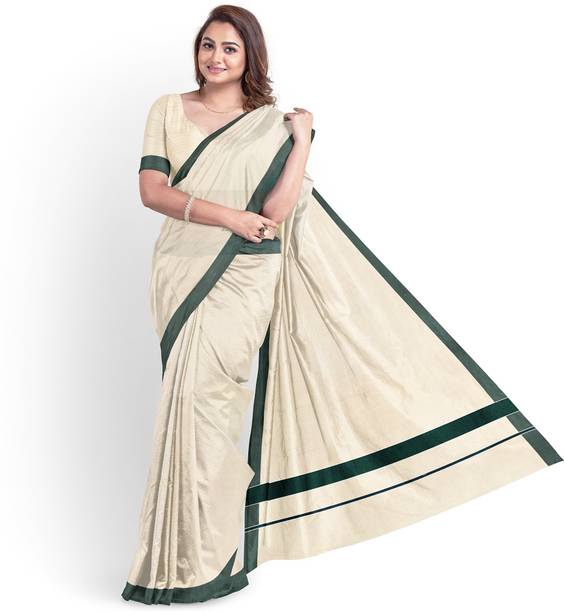 Solid/Plain Kasavu Pure Cotton Saree