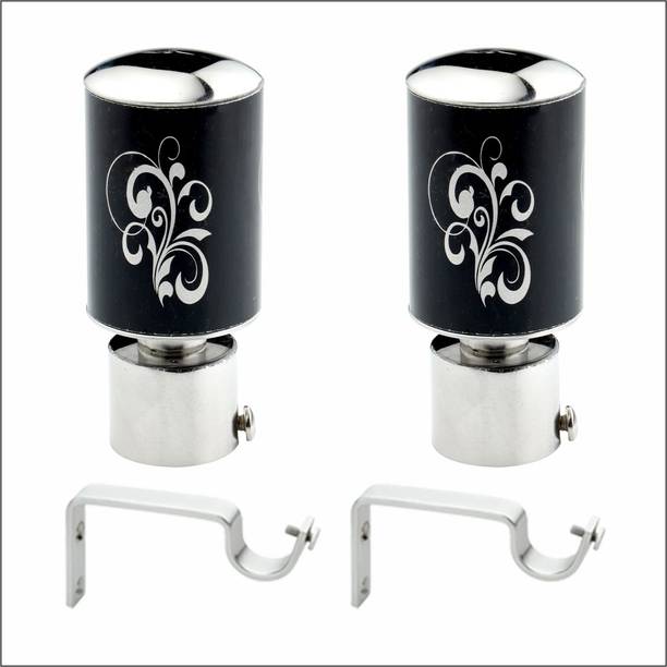 GLOXY Black Rod Rail Bracket, Curtain Knobs, Curtain Hooks, Curtain Rods Metal