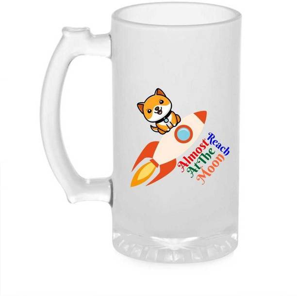 ShikharRetails Funny and Cool Quote Almost at The Reach Printed Clear Frosted Glass Beer Glass Beer Mug