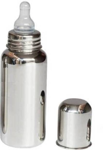 Crystal zone Steel Baby Feeding Bottle for Milk and Drinks with Silicon Nipple with Cover Feeder