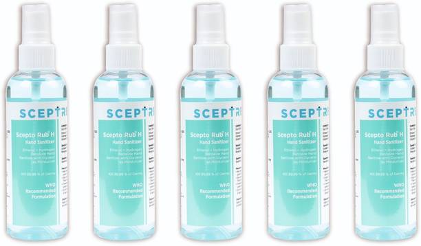 Sceptre Combo of 5 Scepto Rub H Non-Sticky Liquid hand Sanitizer for Rapid Sterilization Hand Sanitizer Pump Dispenser