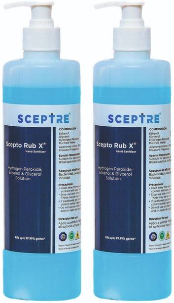 Sceptre Combo of 2 Scepto Rub X Non-Sticky Liquid hand Sanitizer for Rapid Sterilization Hand Sanitizer Pump Dispenser