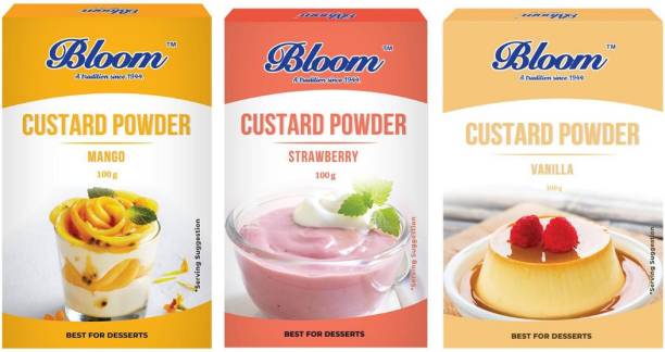 Bloom Premium Mango Strawberry and Vanilla Custard Powder 100g x 3 Custard Powder