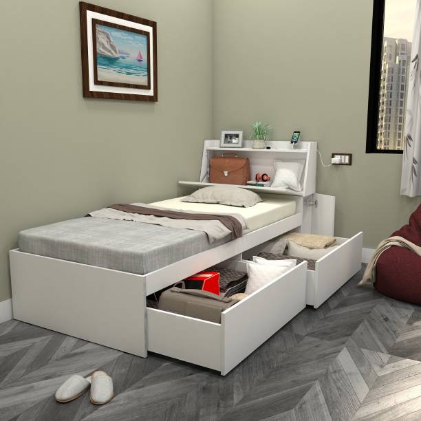 Studio Kook Tribe Right with Headboard storage Engineered Wood Single Drawer Bed