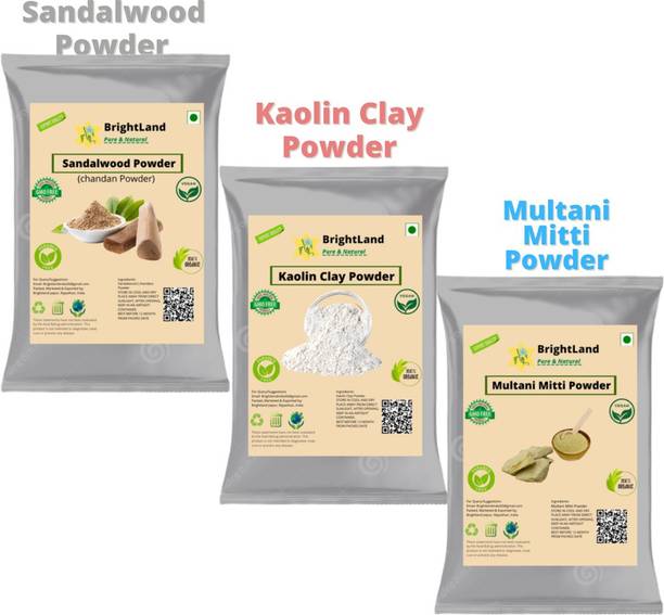 Brightland Bio Organic Kaolin Clay, Multani Mitti & Sandalwood Powder For Face Pack [60gm Each]
