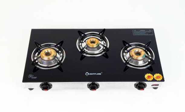 LIGHTFLAME 3 Burners Smart plus super big burner Glass Manual Gas Stove