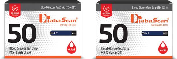 DIABASCAN Glucose Test Strips 50 (Pack of 25 x 4 Strips) 100 Glucometer Strips