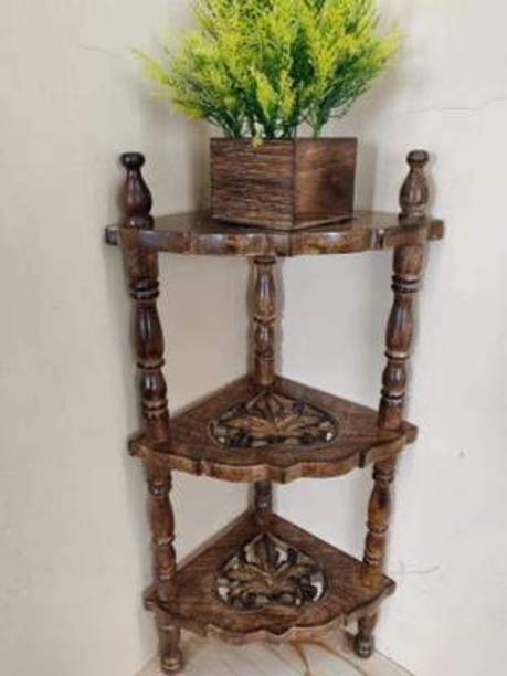 ANB Enterprises Wooden Mini Corner Rack Side Table Home Decor End Table Shelves for Living Wooden Wall Shelf