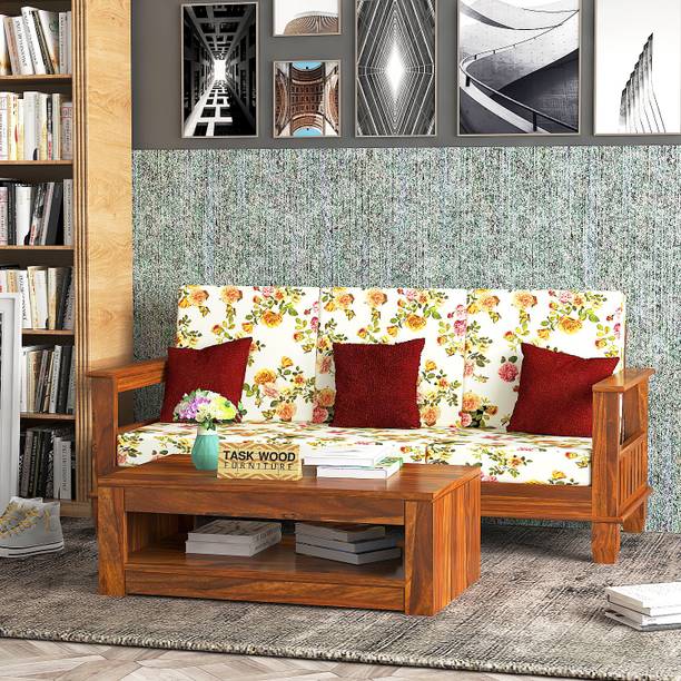 Taskwood Furniture Solid Wood Sheesham Wood 3 Seater Sofa For Living, Waiting Room/ Office Fabric 3 Seater  Sofa