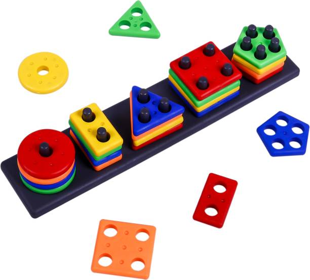 Toyful Geometric Shapes Sorting Toy | Intellectual Geometric Shape Matching Five Column Blocks Educational & Learning Toy