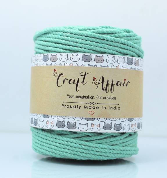 Craft Affair | 3ply Twisted Cotton Macrame Cord (10 M, 3mm) | Craft, DIY - Mint Green Mint Green