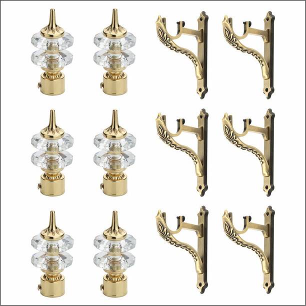 GLOXY Silver, Gold Rod Rail Bracket, Curtain Knobs, Curtain Hooks, Curtain Rods Metal