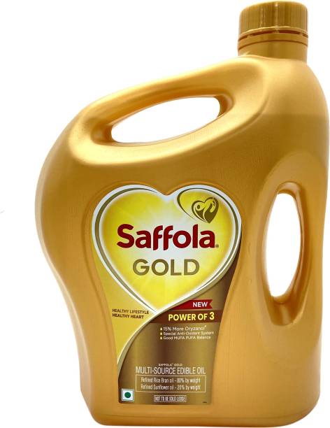 Saffola Gold Refined Cooking Rice Bran &amp; Sunflower Blended Oil Can