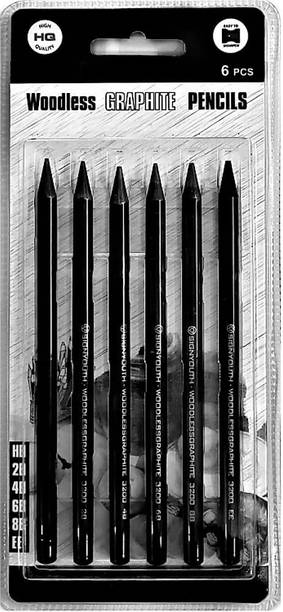 Prescent Woodless Charcoal Graphite Sketching Pencil for Artist (HB,2B, 4B,6B,8B, and EE) Pencil