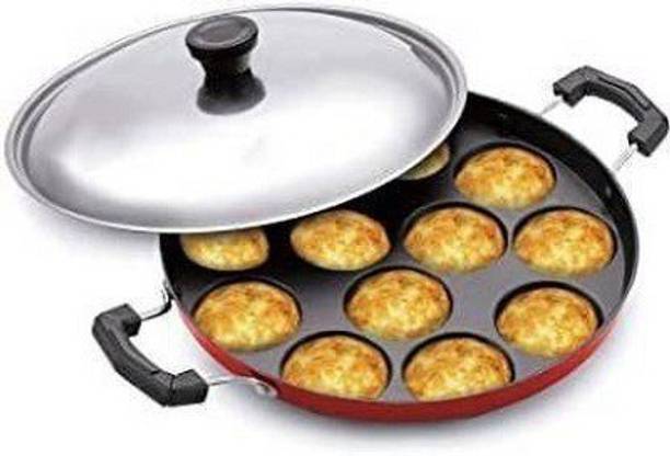 Swarambh Important 12 Cavities Non Stick Appam Patra with Lid and Side Handle Paniarakkal with Lid 1 L capacity 23 cm diameter