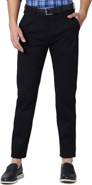 PETER ENGLAND Men Slim Fit Dark Blue Cotton Blend Trousers