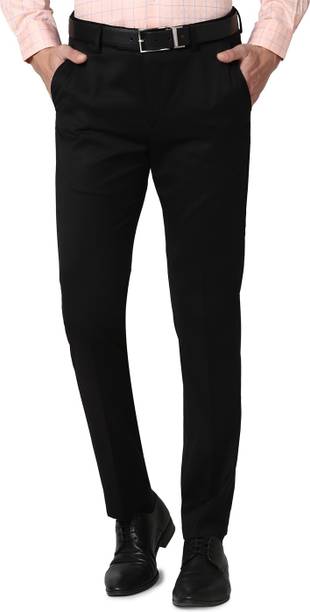 Men Slim Fit Black Viscose Rayon Trousers