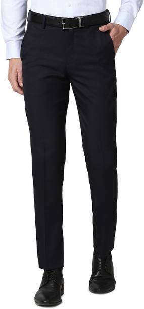 Men Slim Fit Black Pure Cotton Trousers