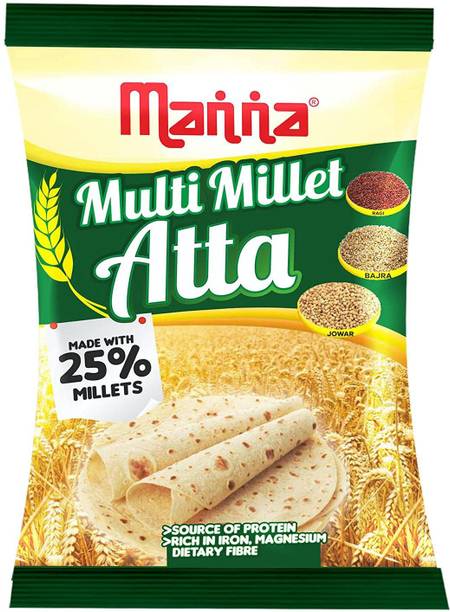 Manna Multi Millet Atta - 1kg - MultiGrain Atta with 25% Millets, Tasty and Healthier Rotis everyday. 100% Natural Flour. Nutrient Powerhouse