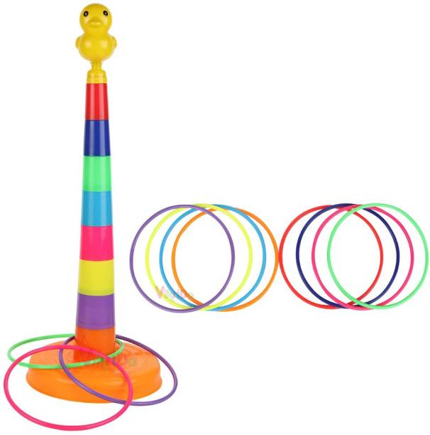 VikriDa Ring Toss Game with Stand - Floatable Rings - Multi-Colored Durable Plastic Rings - Competitive Tossing Game for Kids and Adults