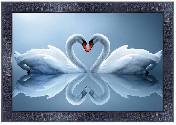 पीएनएफ Swan Wall Painting Synthetic frame with Acrylic Sheet (Glass)11541 डिजिटल रीप्रिंट 10.5 inch x 13.5 inch पेंटिंग