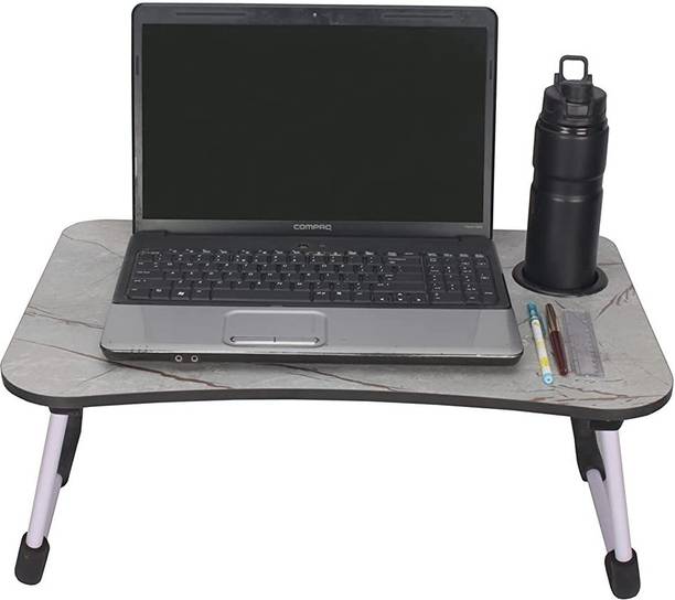 HALSEY Foldable Laptop Table with Cup Holder Wood Portable Laptop Table