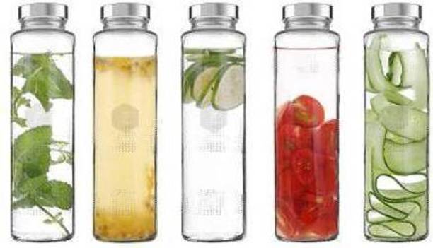 KUNDKESHWAR SALES round Water Bottle 750 ml Bottle (Pack of 5, Clear, Glass) 750 ml Glass Bottle