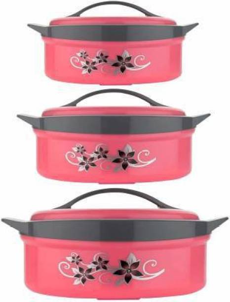 HASHFLOW Inner Steel Casserole BPA Free | Easy to Store | Ideal For Chapatti |Hot Box Pack of 3 Thermoware Casserole
