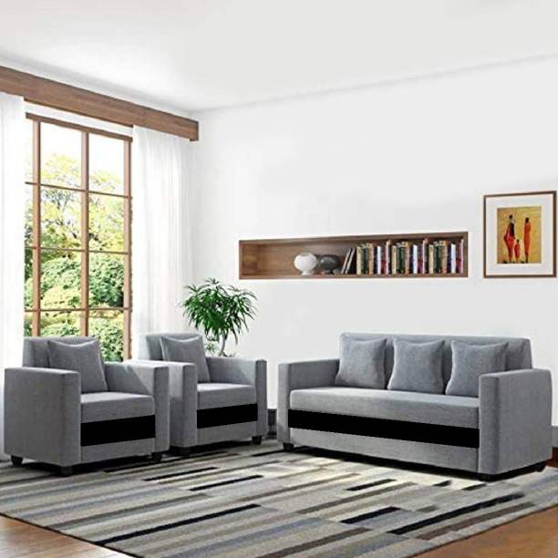 gnanitha Fabric 3 + 1 + 1 GREY AND BLACK Sofa Set