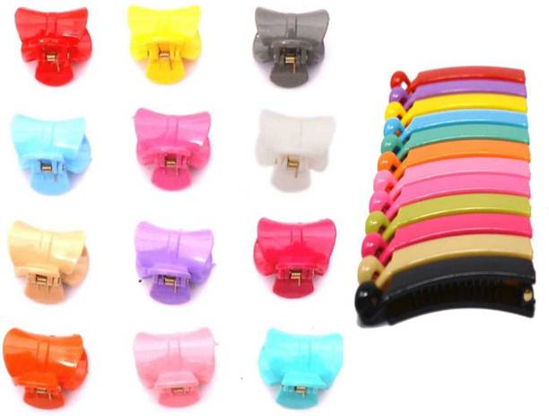 Zintalic 12 Pcs Multicolor Clutcher (04) With 12 Banana Clip Hair Accessory Set