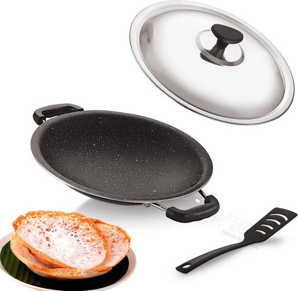 iVBOX Max-Eco 3mm Thick Appachetty Non-Stick appam Pan Paniarakkal Set with Lid 1 L capacity 22 cm diameter