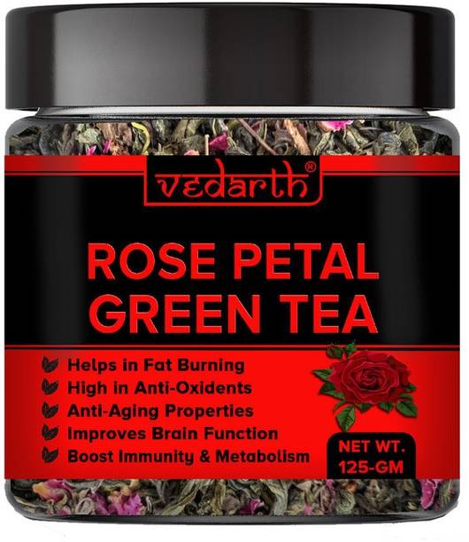 Vedarth Organics Green Tea Leaf with Rose Petal (Whole Dried Leafs) 50 Cups Green Tea Plastic Bottle