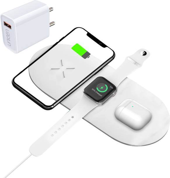 UNIGEN UNIDOCK 300 [Qi Certified] [With 20W PD QC 3.0 Adapter] 3 in 1 Wireless 15W Charging Mat Station Compatible with Watch Series 6/5/4/3/2/1 Airpod 2/Pro Phone 12/11/11 Pro/11 Pro Max/X/Xr/Xs/8 Plus & other Qi devices (WT AD) … Charging Pad