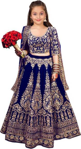 DIZVU Girls Lehenga Choli Ethnic Wear Embroidered Lehenga, Choli and Dupatta Set