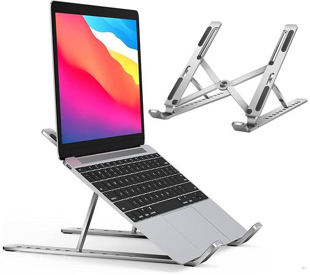 HRENTERPRISE Aluminum Laptop Stand Adjustable, Foldable, Light Weight and Easy to carry Laptop Stand-11 Aluminium Desk Stand Laptop Stand with Adjustable Height Compatible with Universal Laptops